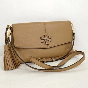 Tory Burch McGraw Camel Leather Crossbody Bag